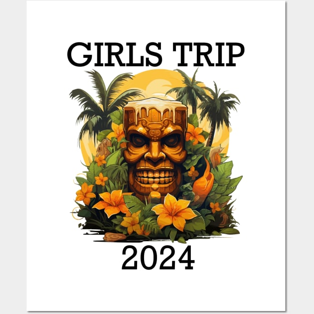 Tropical Vacation - Girls Trip 2024 (Black Lettering) Wall Art by VelvetRoom